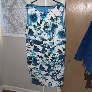 Dressbarn Blue and White Dress Scoop Neck Sleeveless 18